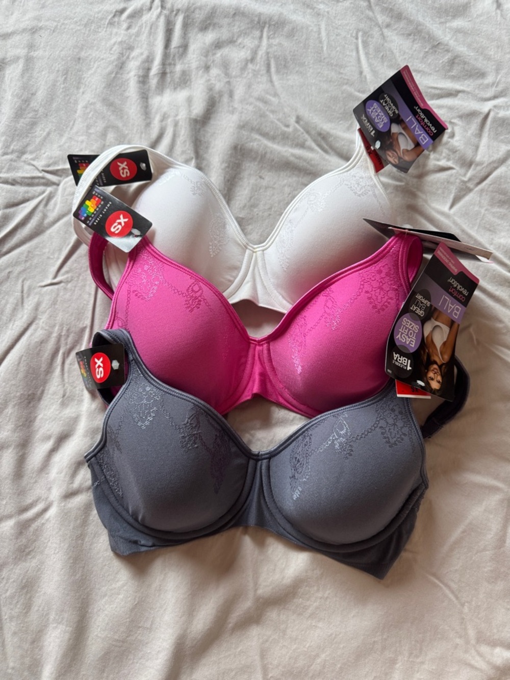 Bali Smooth T-Shirt Bras in White, Hot Pink & Charcoal